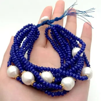 

8" 10 Strands Faceted Blue J1ade White Pearl Bracelet