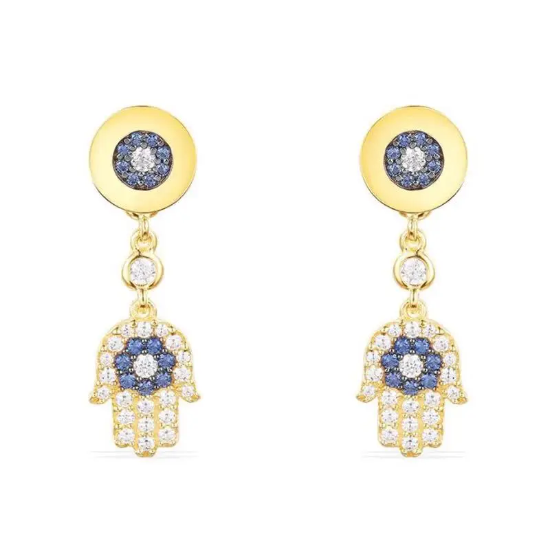 

[MeiBaPJ]Real 925 Sterling Silver Personality Lucky Palm Drop Earrings for Women with AAA High Quality Stones Party Fine Jewelry