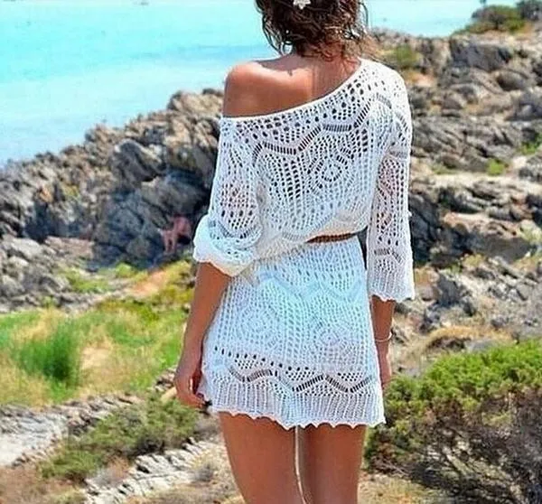 cream lace beach cover up