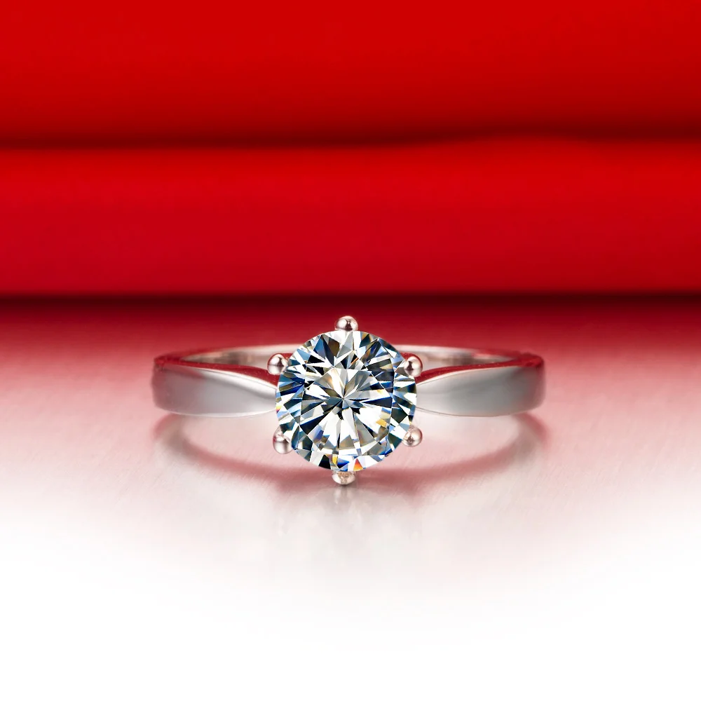 Test Positive Round Solitaire 1CT Moissanite Diamond Ring Women 18K White Gold Ring AU750 Engagement Jewelry Gift For Bridal 1