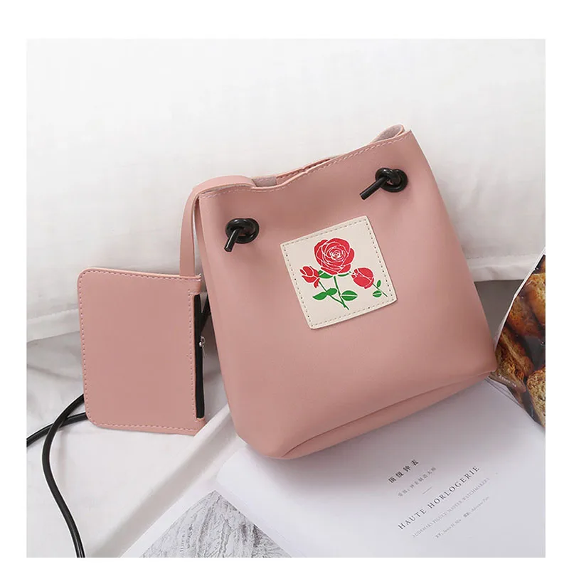 2017 Fashion Women Casual Strap Bucket Bag Cute Girl PU Leather Cartoon Pattern Shoulder Bags