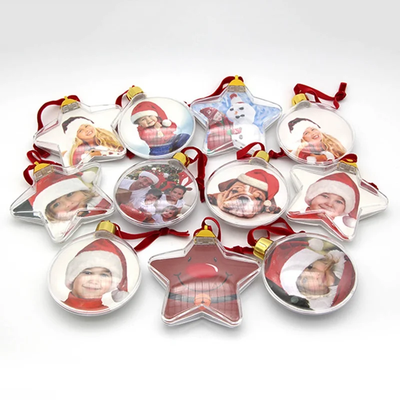 

Transparent Plastic Photo Picture Five-star Ball Christmas Tree Pendants X-mas Tree Hanging Decor DIY Party Valentine's Day Gift