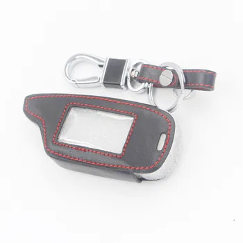 

4 Buttons Leather Case Cover Russian Version Vehicle Security Two Way Car Alarm System LCD TOMAHAWK X5 Keychain