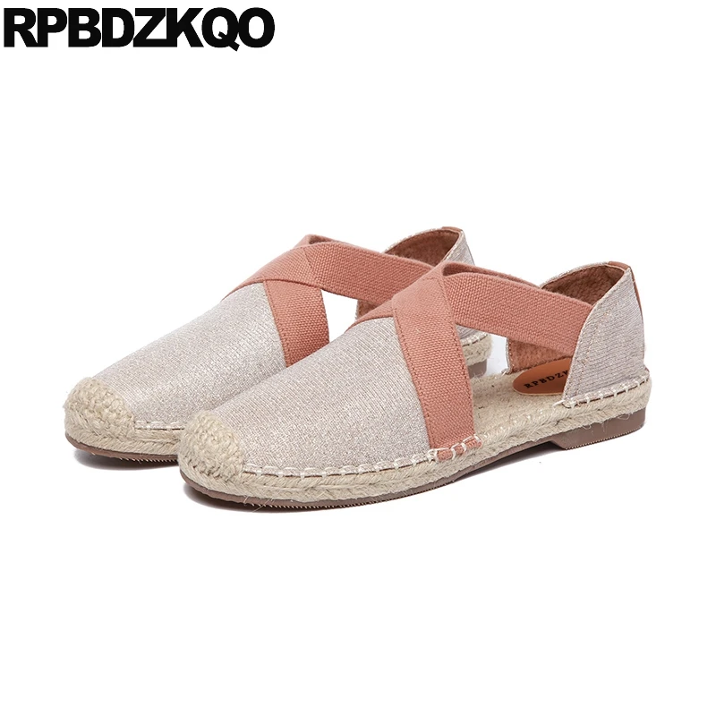 

Latest Breathable Pink Flats 5 Metallic Glitter Hemp Espadrilles Women Sandals Autumn Spring Bling Sequins Single Shoes Elastic