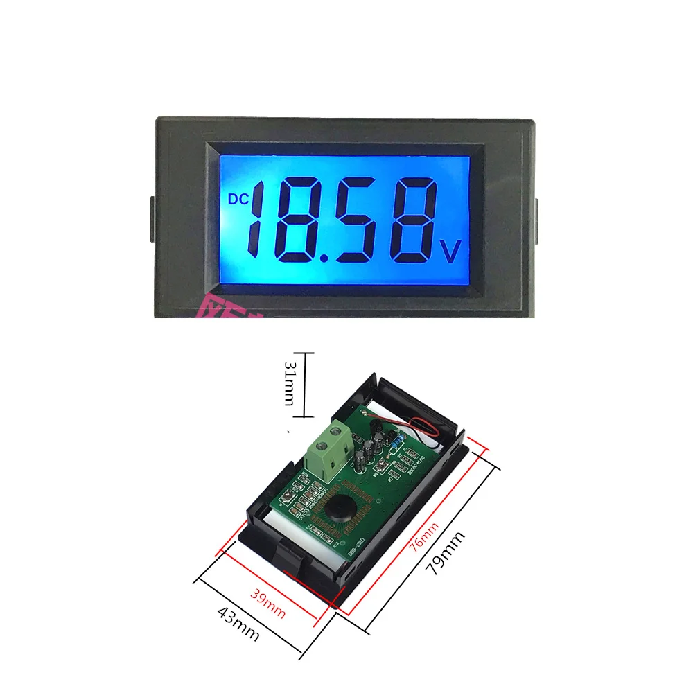 

DC 16V-70v LCD Digital Panel Volt Voltage Meter Voltmeter Monitor BLUE Display for 24v 36 48v 60V e-bike CAR battery