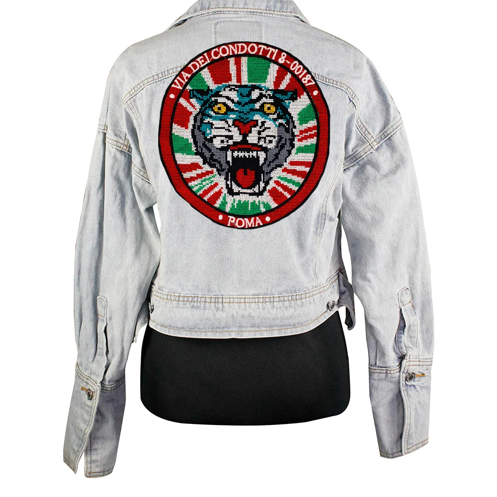 

Embroidery Leopard Fabric Patches Brand Round Jacket Back Badge Applique Clothes Decorated Sewing Accessories A55