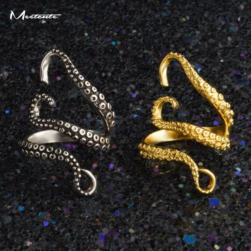 

Meetcute New Copper Adjustable Octopus Rings For Woman Men's Punk Retro Gothic Deep Pirate Sea Squid Finger Ring Jewelry