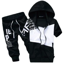2017 summer fashion men’s casual suit ,Short-sleeved cardigan hooded sportswear,Boy casual uniforms Large size set men