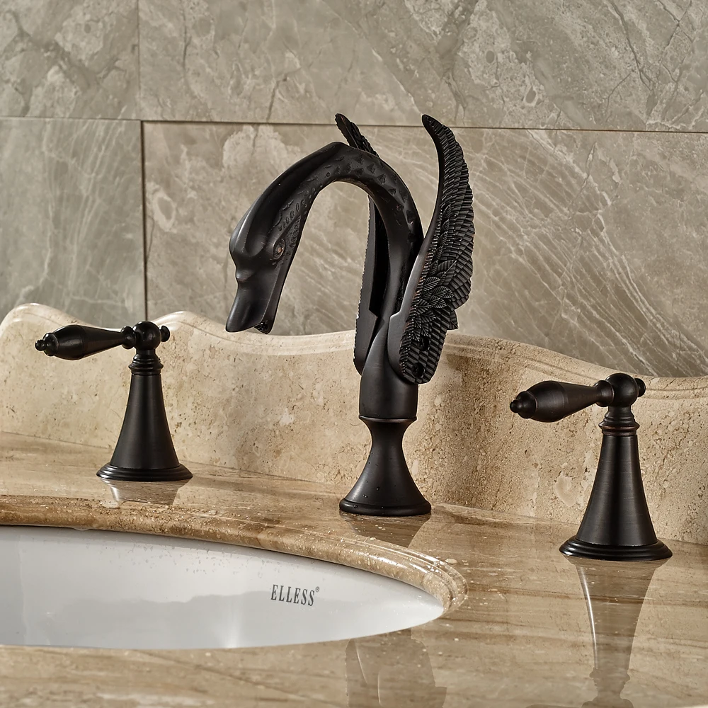 

Black Color Bathroom Sink/Tub Faucet Dual Handles 3 Holes Deck Mounted Mixer Tap Oil Rubbed Bronze