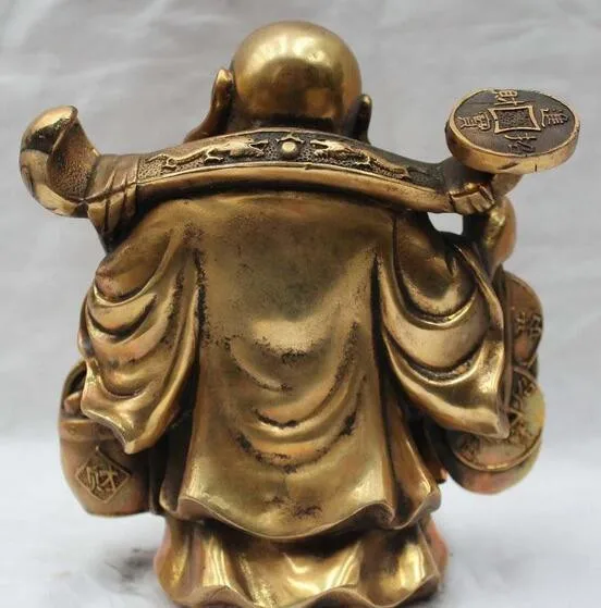 Лаки Китайский Латунь Буддизм счастливым смехом деньги Yuanbao статуи Будды Майтреи