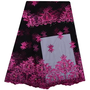 

2018 Latest Tulle Lace Fabric With Rhinestones African Bridal Embroidery French Tulle Lace Fabric 5 Yards A1297