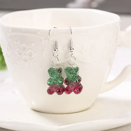 1Pair  Women Drop Earrings  Glitter Gummy Bear Crafts Multicolor Resin Charms Fashion Jewelry Diy Making as picture
