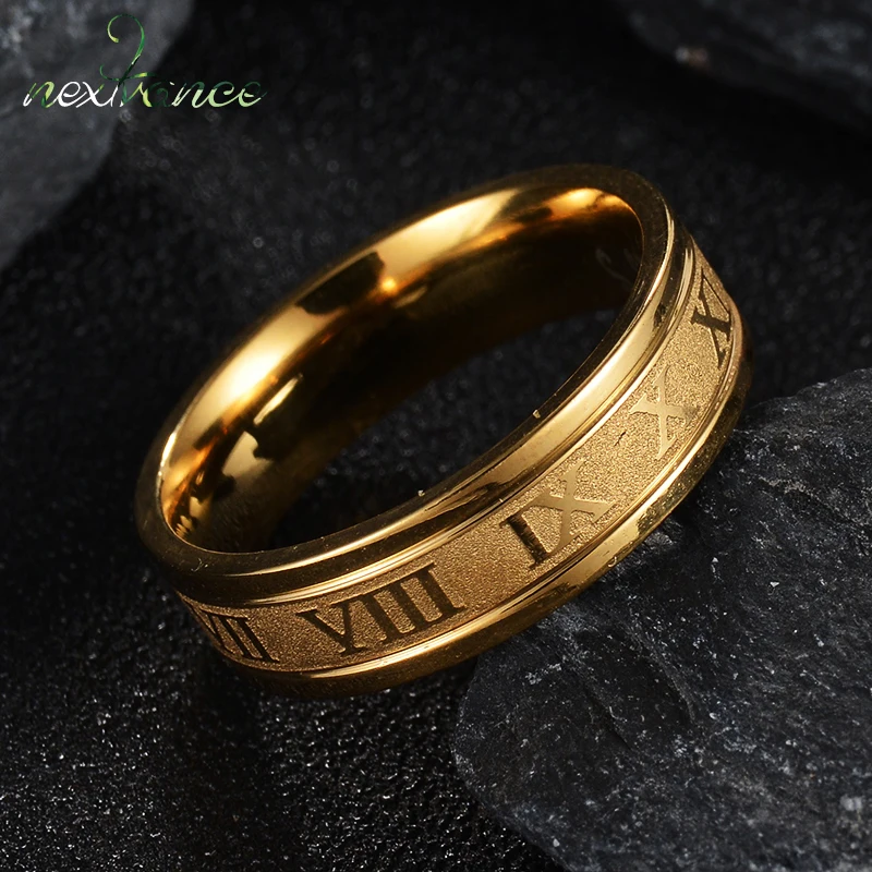 Nextvance Stainless Steel Number Letter Matte Rings 6mm Gold/Black Brushed Finger Ring For Women