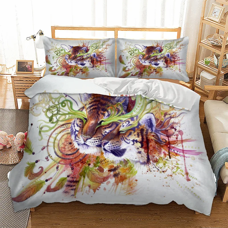 

Tiger Couple Bedding Set Duvet Cover Pillow Cases Twin Full Queen King Super King Double Animal Bed Lines Bedcover Set 3pcs