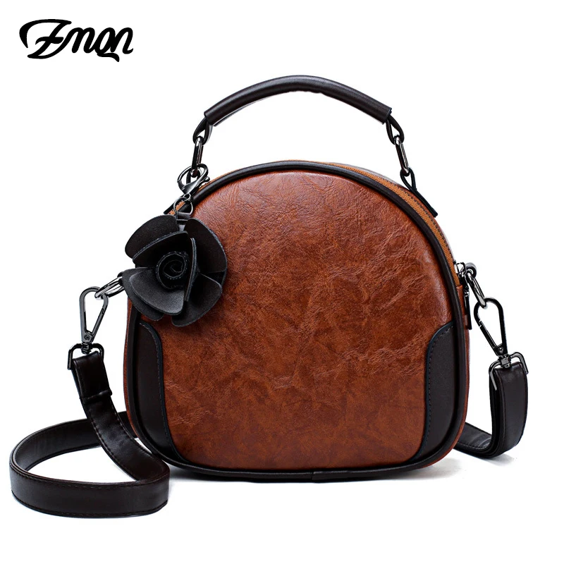 

ZMQN Women Shoulder Bags Vintage Small Bag For Women Retro Oil Wax Leather Cross Body Bags Girls Flowers Famous Brand Sac C253