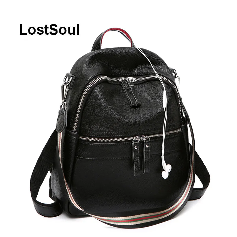 LostSoul рюкзак женский кожаный природных мешок для женщин черный натуральная кожа