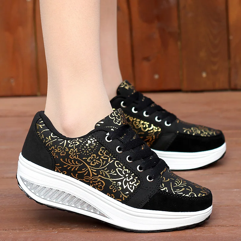 

2018 Autumn Ladies Shoes Black Red Women Casual Shoes Spring Leather Wedge Sneakers Platform Shoes Woman Trainers Tenis Feminino