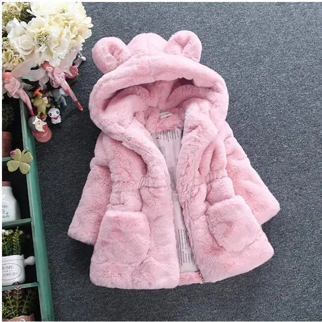 

Hot sales! 2-7 yrs,2018 new style baby girls and boy winter fashion Faux fur Hairy hooded warm outerwear , girls clothes coat