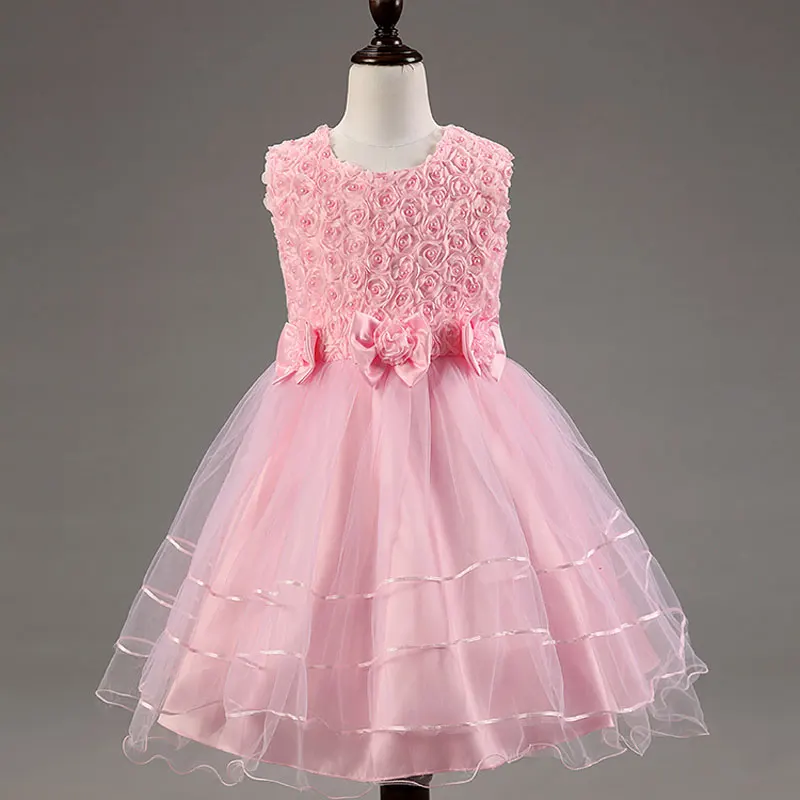 

Solid Flower Girl Dresses For Wedding Pageant Prom Party Pearl Floral Pattern Vestido Clothes Baby Kids Birthday Party Dress