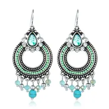 Ethnic New Fashion Silver Plated Light Pink Clear Beads Hoop Pendants Charms Crystal Statement Drop Earrings for Women Jewelry