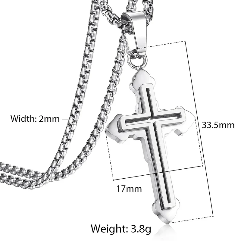 Ожерелье с подвеской в виде креста из нержавеющей стали для мужчин и женщин, Двухслойное ожерелье с крестом Серебряного и золотого цветов, религиозное мужское ювелирное изделие DKPM145