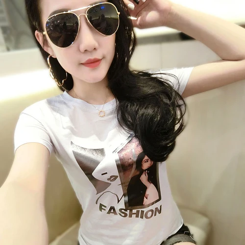 Летняя новая Женская Корейская футболка с короткими рукавами, женская модная маленькая рубашка, хлопчатобумажная рубашка, бронзовая - Цвет: 1