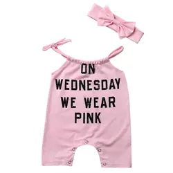 Sweet Pink Симпатичные новорожденных для маленьких девочек ползунки мода без рукавов Лидер продаж комбинезон Комплект одежды повязка на голову