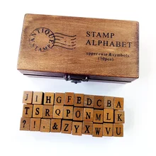 30 unids/set caja para manualidades de madera Vintage con letras del alfabeto diseño romántico mayúsculas y minúsculas conjunto de sellos de goma Retro