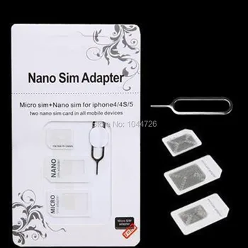 

Free 2000pcs/lot 4 in 1 Nano Sim Card Adapter + Micro Sim card adapter + Sim Card Adapter + Eject pin For Iphone 5 6 7 Samsung