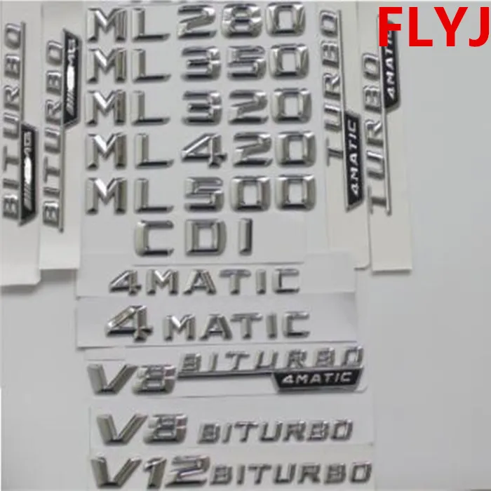 

Chrome Trunk Letters Badge Emblem Emblems for Mercedes Benz ML55 ML63 AMG ML300 ML320 ML350 ML400 ML500 4MATIC CDI W166 W164