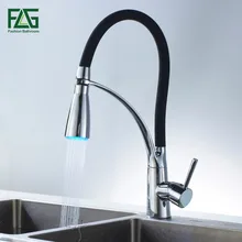 FLG Black and Chrome Finish Kitchen Sink Faucet Deck Mount Pull Out Dual Sprayer Nozzle Hot Cold Mixer Water Taps 100306BA
