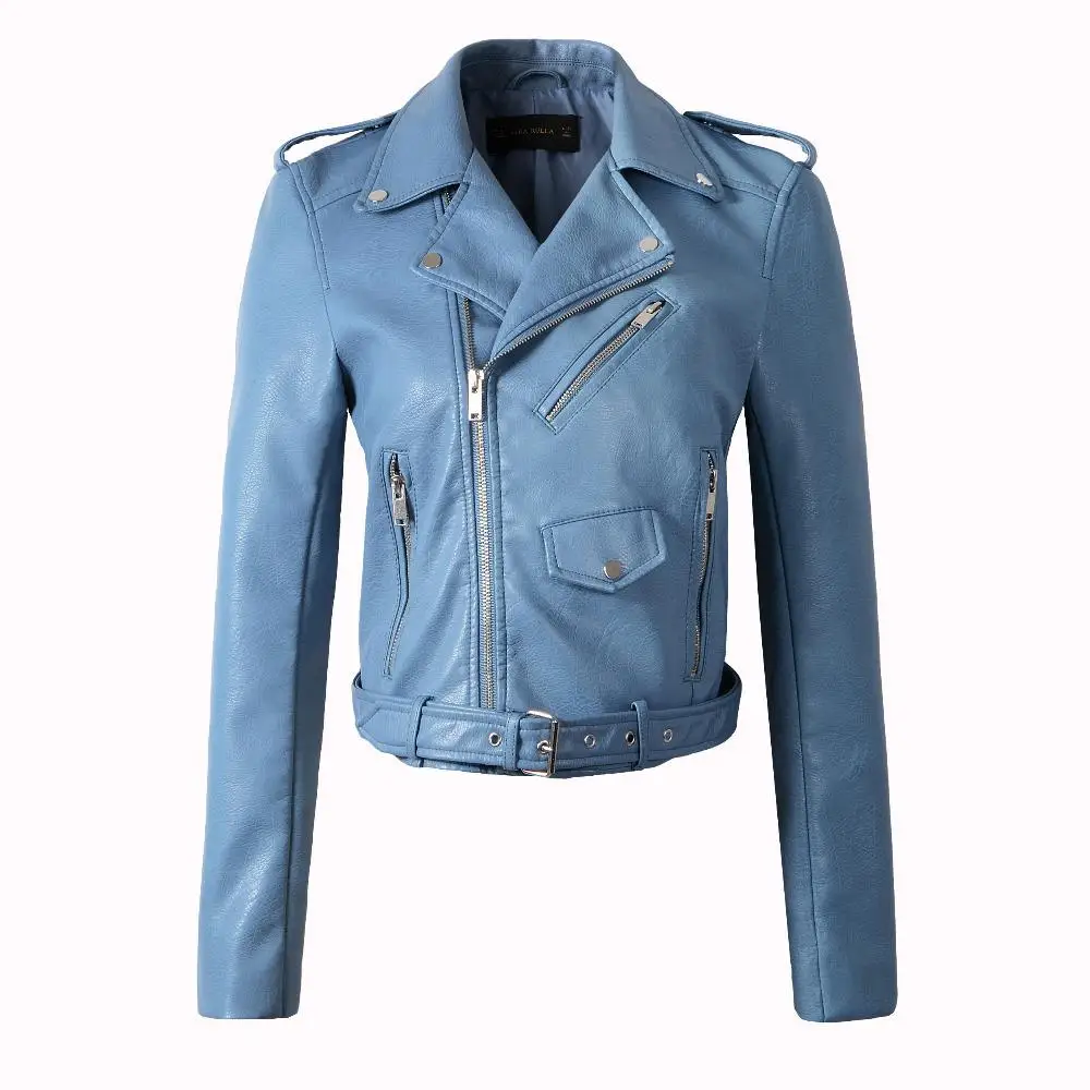 Fitaylor новая весенняя женская куртка из искусственной кожи Sotf Pu повседневные модные пальто короткая мотоциклетная куртка байкерская куртка - Цвет: blue