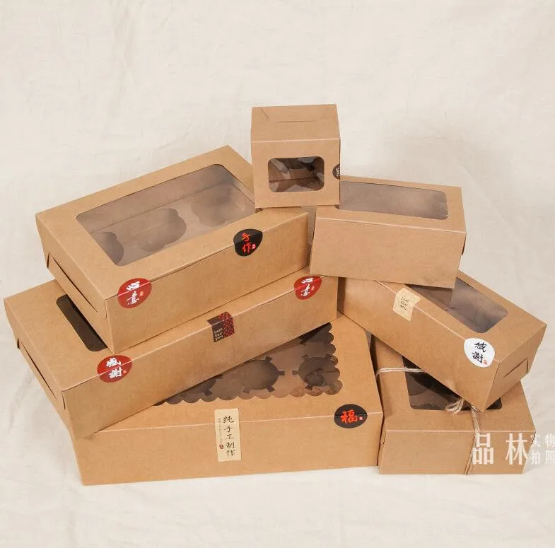 Большая Коричневая упаковка для кексов 6 коробок для кексов 8, крафт-бумага подарочная коробка для кексов с ПВХ окном, 4 упаковка кекса крафт-бумажная коробка