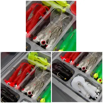 

21Pcs/Set Mini Soft Fishing Lure Lead Jig Head Hook Grub Worm Silicone Fish Baits for Ocean Carp FH99