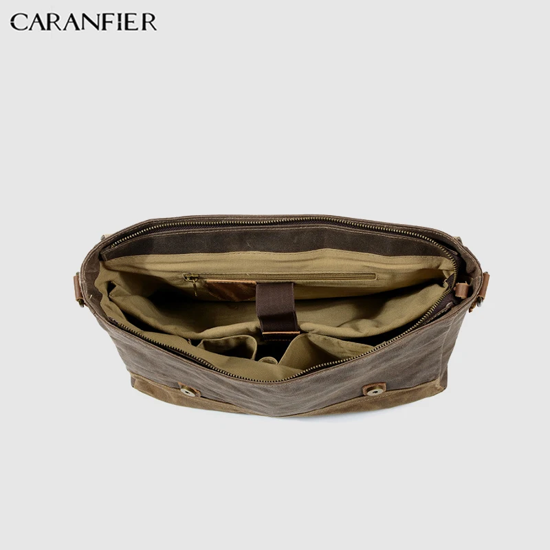 CARANFIER, мужской портфель, бизнес, масло, воск, коровья кожа, холст, унисекс, сумка через плечо, большая емкость, для ноутбука, сумки на плечо