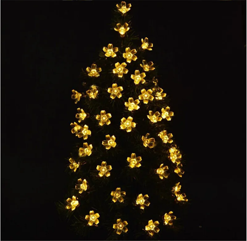 50 LEDs 7M Peach Sakura Flower Solar Lamp Power LED String Fairy Lights Solar Garlands Garden Christmas Decor For Outdoor