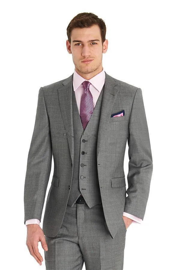 На заказ мужские светло-серые костюмы мода формальное платье мужской костюм набор Мужские свадебные костюмы смокинги для жениха(куртка+ брюки+ жилет+ галстук - Цвет: as picture