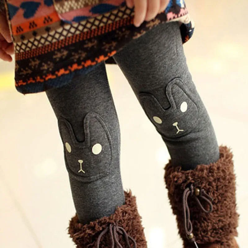 

2019New Keep Warm Autumn and Winter Plus Velvet With Cute Rabbit Printed Leggings For Girls Baby Toddler Inside Fleece Pants