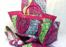 Fushia 6 Yards Dutch Wachs Stoff & Schuhe & Hand kupplung Für Schule Mädchen Kleider/party passenden (21-Sep-2016)