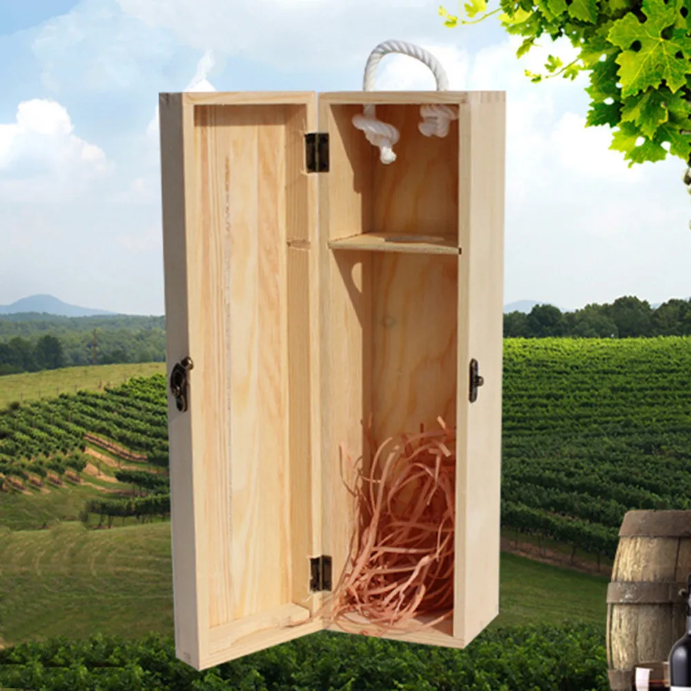 Производители на заказ коробка вина высокого качества сосновая древесина красное вино перевозчик подарочная упаковочная коробка с кожаной сумкой