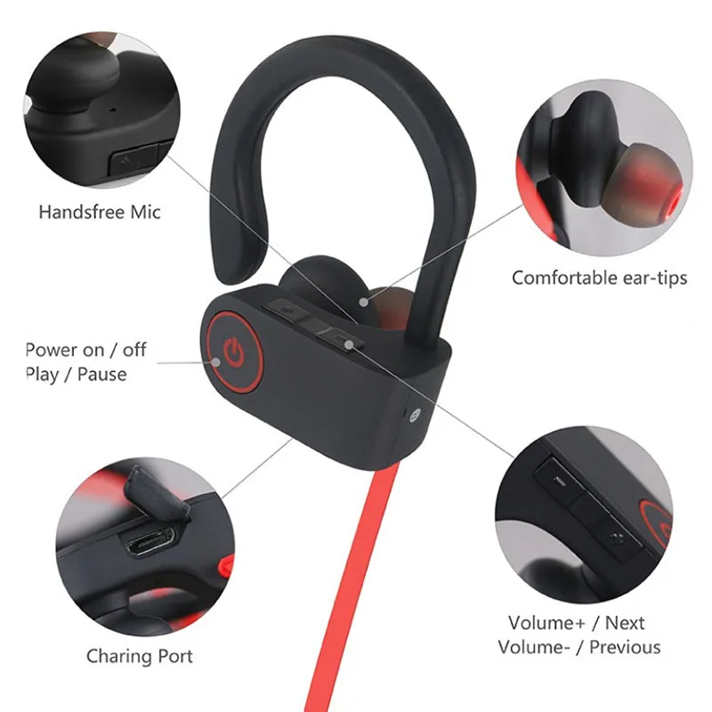 Модные беспроводные Bluetooth наушники с микрофоном спортивные вкладыши без рук для