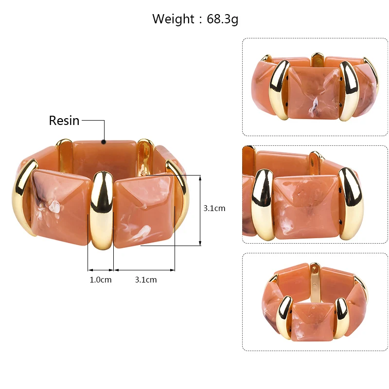 Classic Square Resin Cuff Fashion Bracelets Bangles for Women Stretch Acrylic Gold Metal Wide Bracelets Female Charm Jewelry (5)