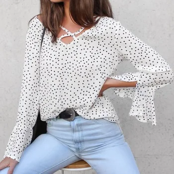 

Women Autumn Spring Blouse 2018 Chiffon Blouse Sexy Tops V Neck Long Sleeve Shirt Casual Plus Size Blusa Feminina Blouses