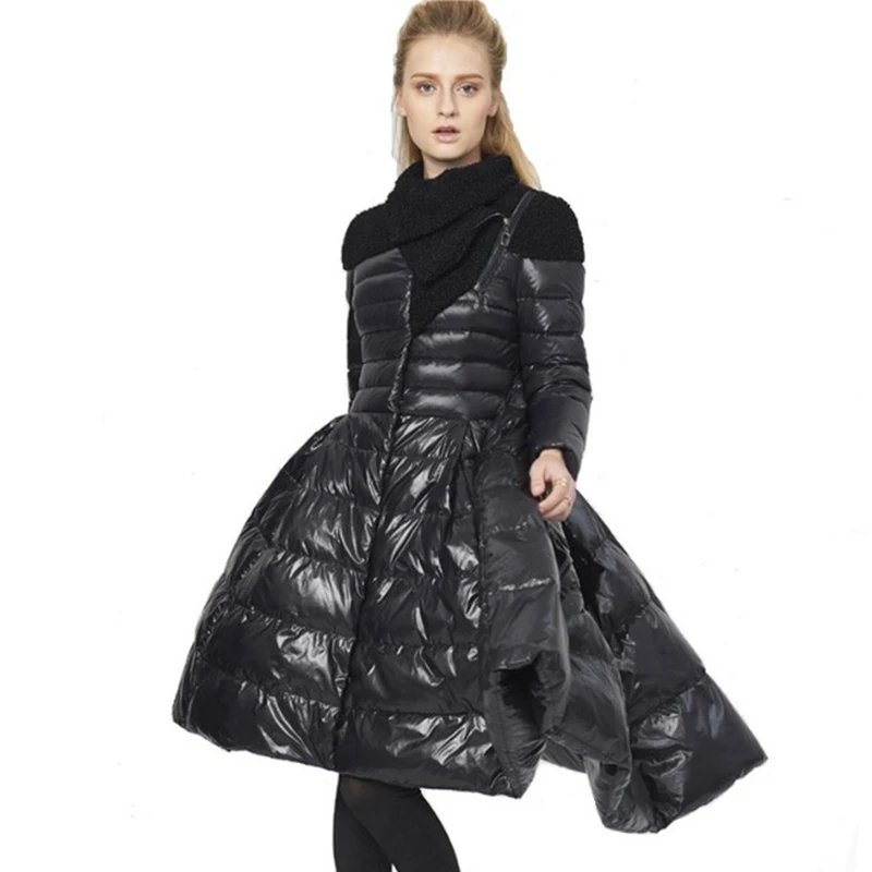 

High-end Brand Long Winter Warm Coat 2018 Women's European Design 90% White Duck Down Jacket With Skirt Hem Female Outwear ZS375