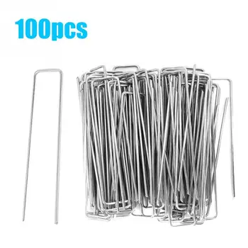 

100Pcs Stainless Steel Garden Staple Pins Grass Barrier Fabric Stake Fixed Accessories Garden Tools