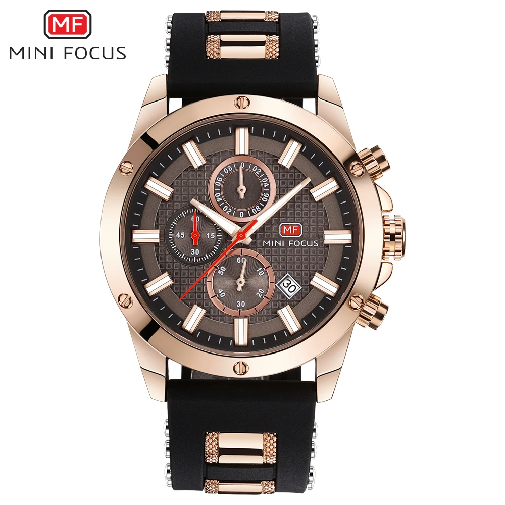 MINIFOCUS Quartz Male Sports Watches Silicone Band Watches Racing Men Students Chronograph Watch Men's Glow Hands Clock MF0089