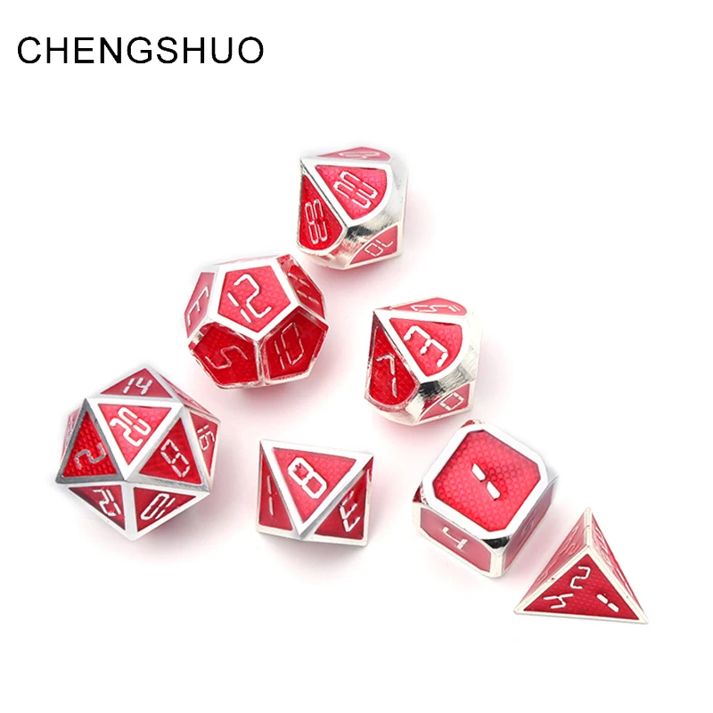 

Chengshuo dnd polyhedral metal dice sets rpg dungeons and dragons Zinc alloy table games dices digital pattern d20 10 6 8 12 red