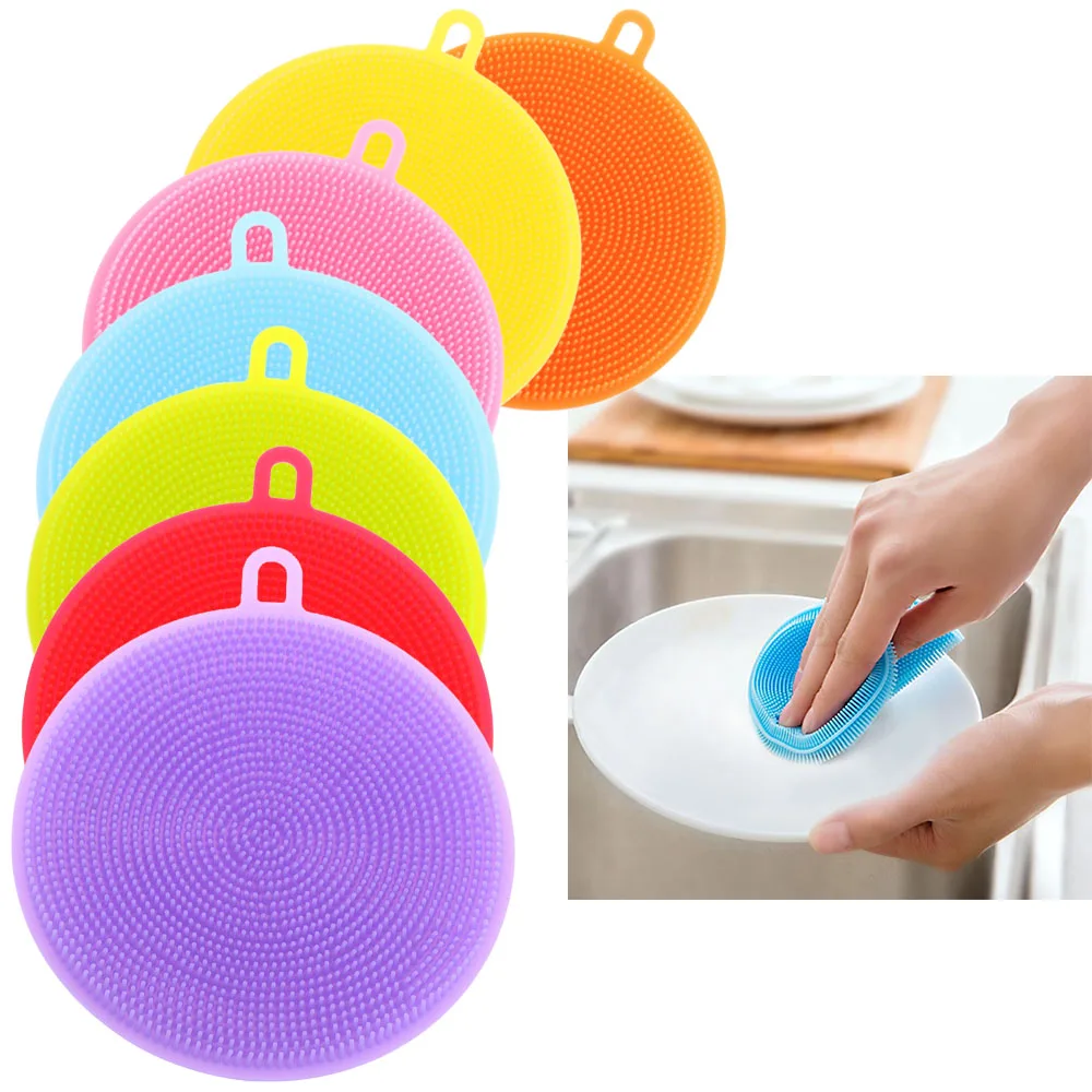 3 PC Silicone Dish Washing Sponge Scrubber Kitchen Cleaning Brush