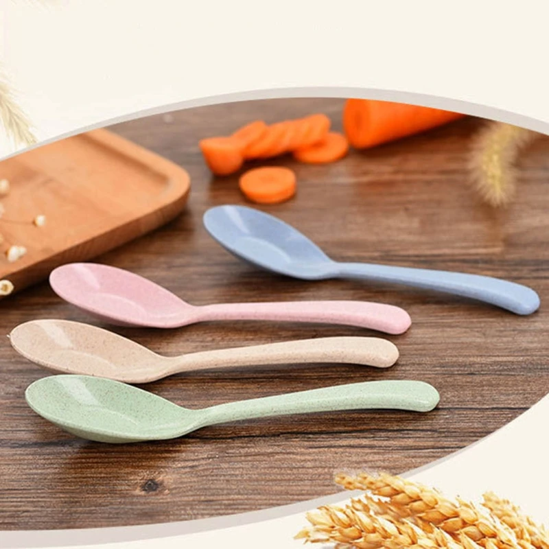 

Baby Spoon Natural Wheat Straw Stem Rice Feeding Kids Tableware Heat Resistance