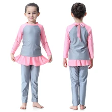 Скромные купальники для девочек, полный охват, 3 предмета, плавающие костюмы, шапки+ рубашки+ леггинсы, мусульманская Спортивная пляжная одежда, Moslim Zwemkleding, 2-12 лет